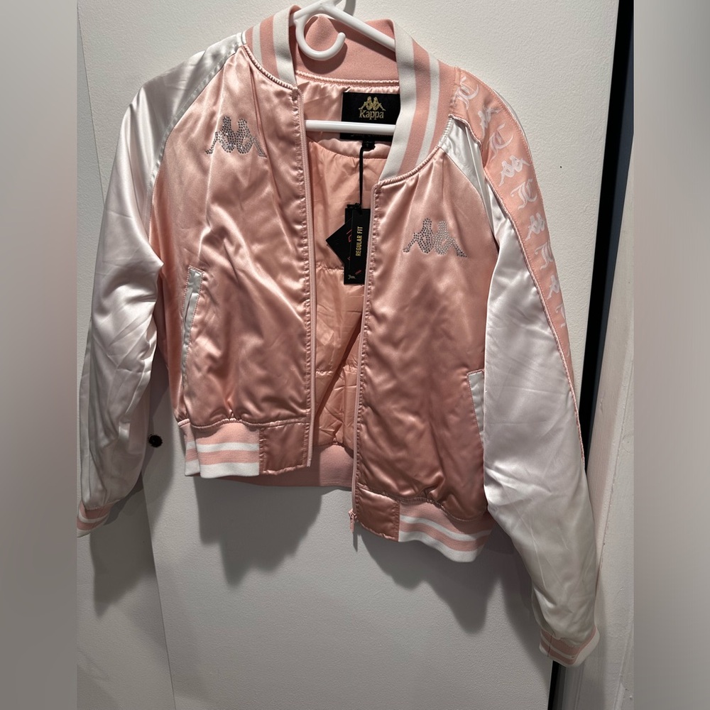 Kappa X Juicy Couture Egira Satin Bomber Jacket in Blush Pink Size large L